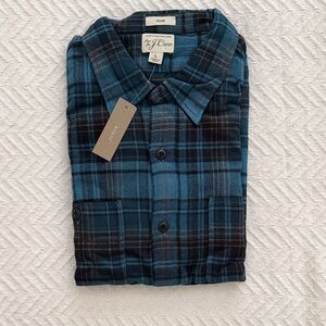 J. Crew Men's Teal and Black Plaid Flannel Shirt
